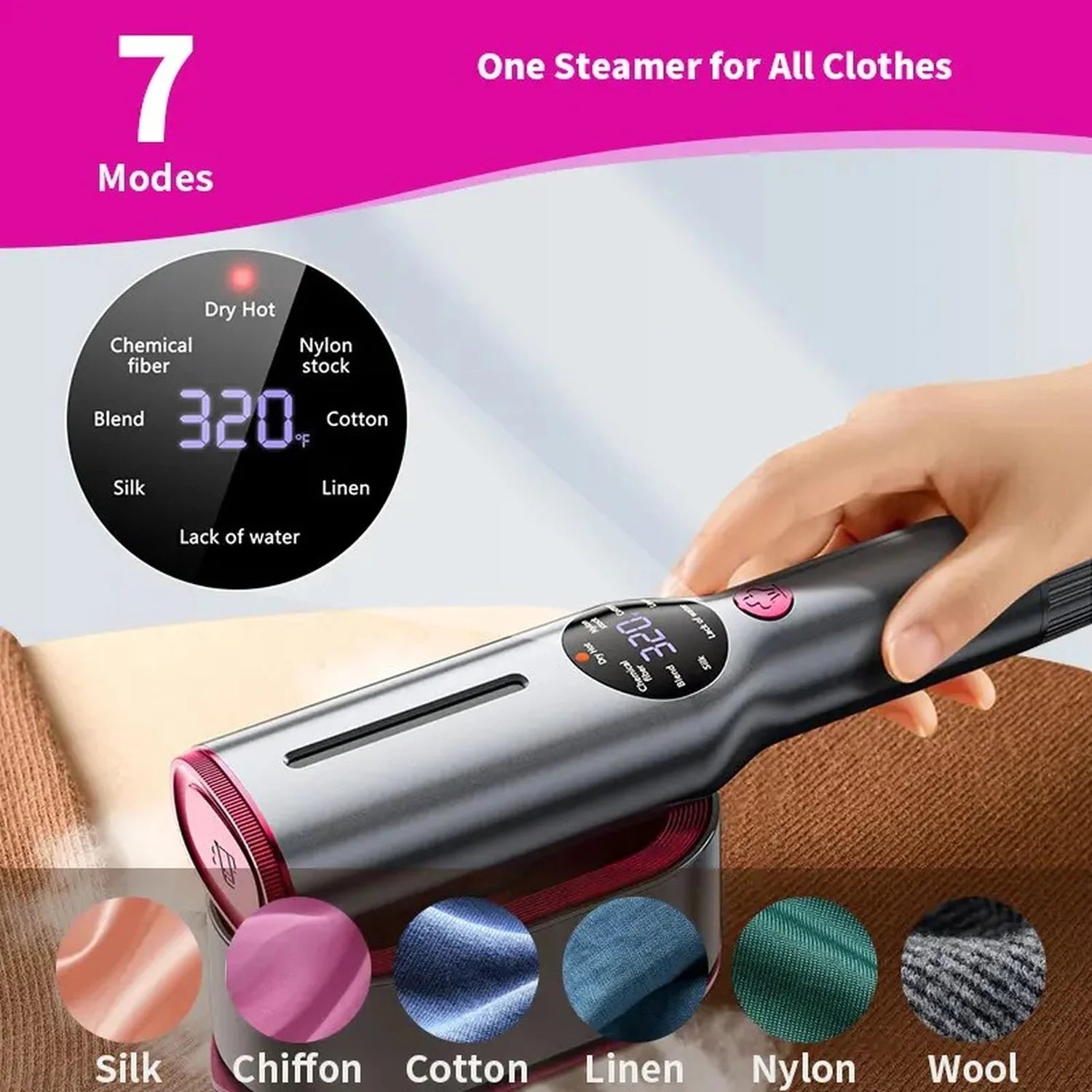 Dr Flash 7-Mode Handheld Garment Steamer, 1200W Portable Travel Steamer with LED Display and 90-Degree Rotatable Handle